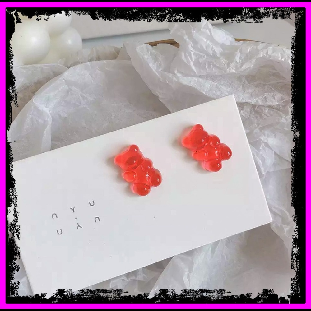 🆕 Red Gummy Bears Sterling Silver Stud Earrings - Picture 2 of 13